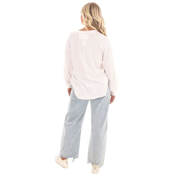 FREE PEOPLE We The Free Light Blush Pink Puff Sleeve Oversized Shirt Size Medium - Picture 3 of 9